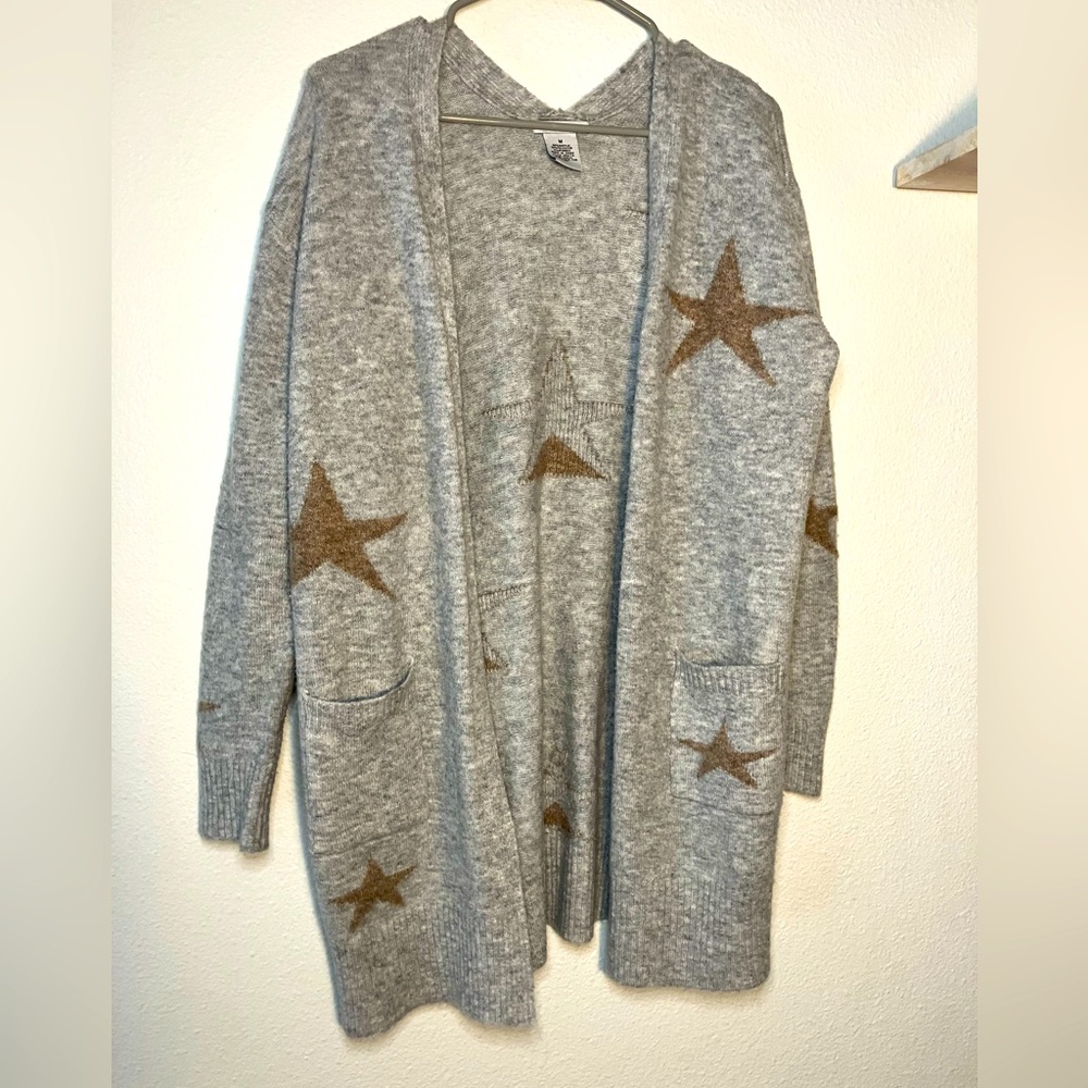 Sweet Romeo Intarsia Star Cardigan Size M Grey & Taupe FROM NORDSTROM
